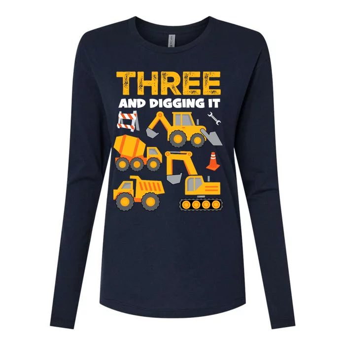 3 Three And Digging It 3rd Birthday Boy Construction Truck Womens Cotton Relaxed Long Sleeve T-Shirt