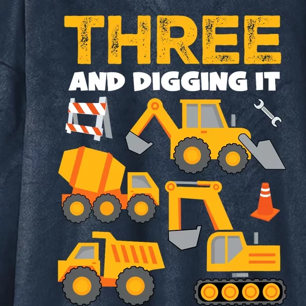 3 Three And Digging It 3rd Birthday Boy Construction Truck Hooded Wearable Blanket