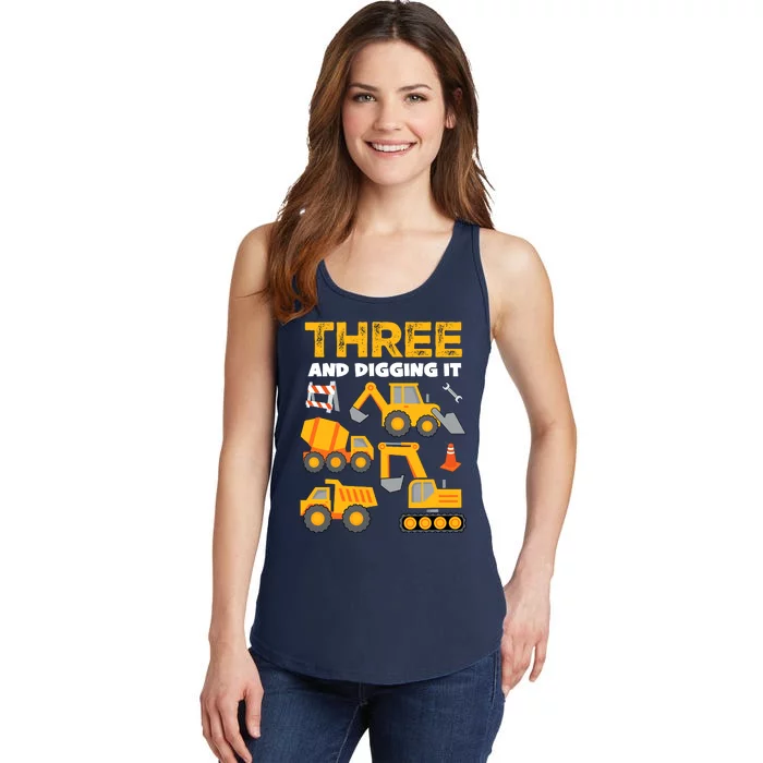 3 Three And Digging It 3rd Birthday Boy Construction Truck Ladies Essential Tank