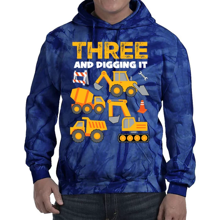 3 Three And Digging It 3rd Birthday Boy Construction Truck Tie Dye Hoodie