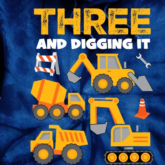 3 Three And Digging It 3rd Birthday Boy Construction Truck Tie Dye Hoodie