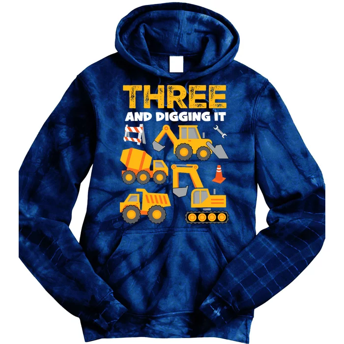 3 Three And Digging It 3rd Birthday Boy Construction Truck Tie Dye Hoodie