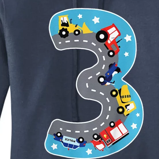 3 Th Birthday Three Years Number Number 3 Car Road Women's Pullover Hoodie