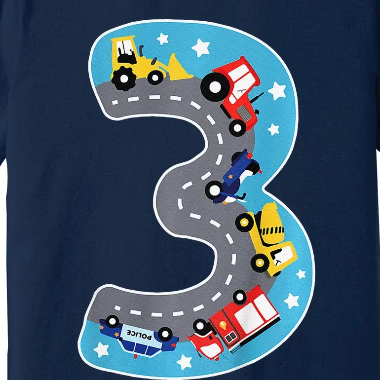 3 Th Birthday Three Years Number Number 3 Car Road Premium T-Shirt