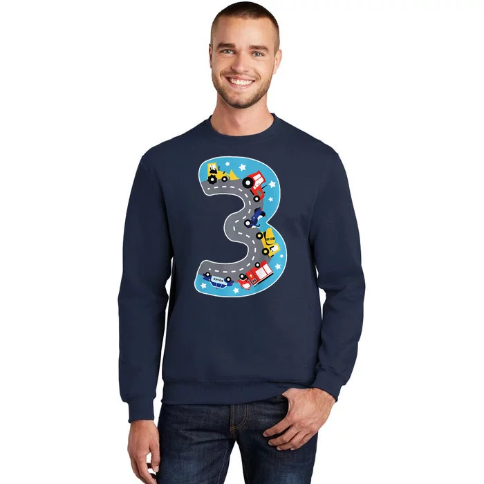 3 Th Birthday Three Years Number Number 3 Car Road Tall Sweatshirt