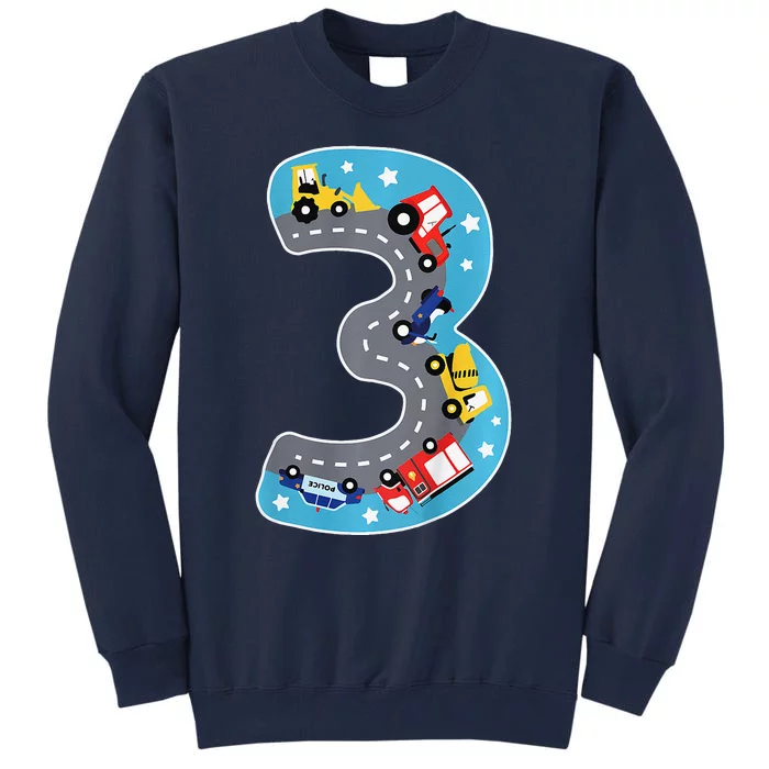 3 Th Birthday Three Years Number Number 3 Car Road Tall Sweatshirt