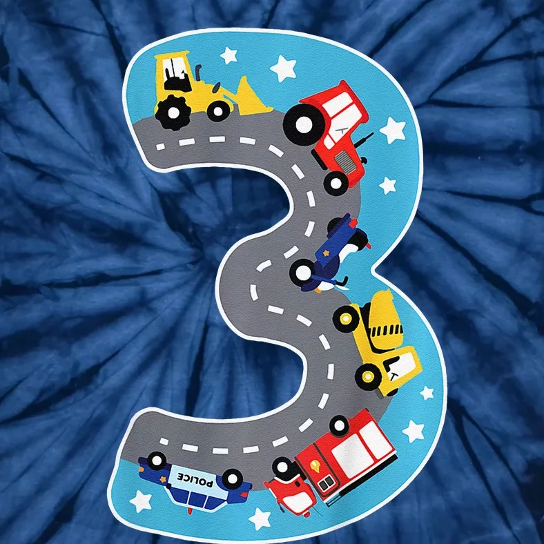 3 Th Birthday Three Years Number Number 3 Car Road Tie-Dye T-Shirt