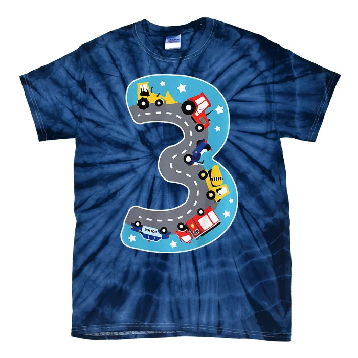 3 Th Birthday Three Years Number Number 3 Car Road Tie-Dye T-Shirt