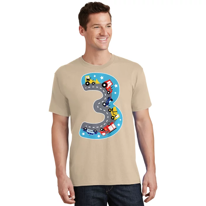 3 Th Birthday Three Years Number Number 3 Car Road T-Shirt