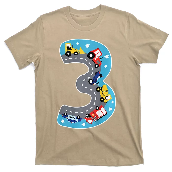 3 Th Birthday Three Years Number Number 3 Car Road T-Shirt