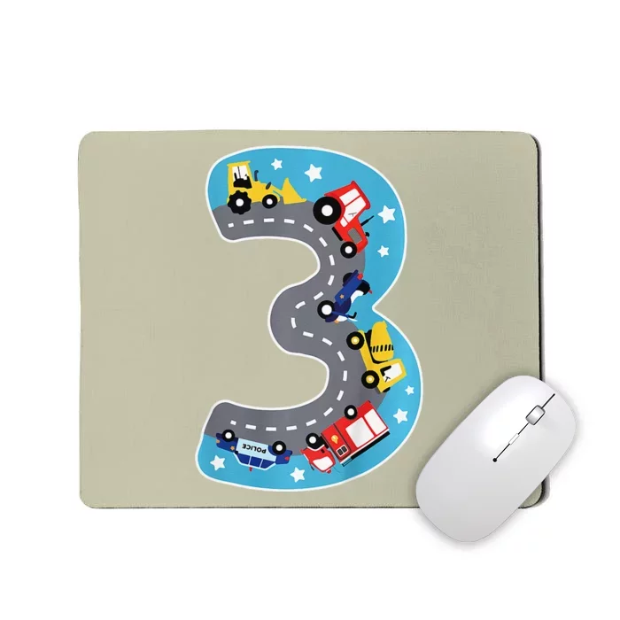 3 Th Birthday Three Years Number Number 3 Car Road Mousepad