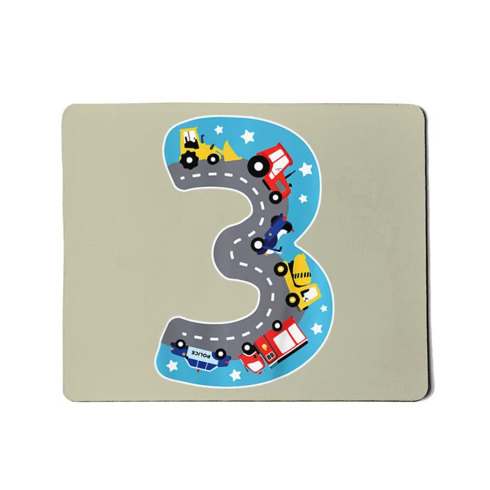 3 Th Birthday Three Years Number Number 3 Car Road Mousepad