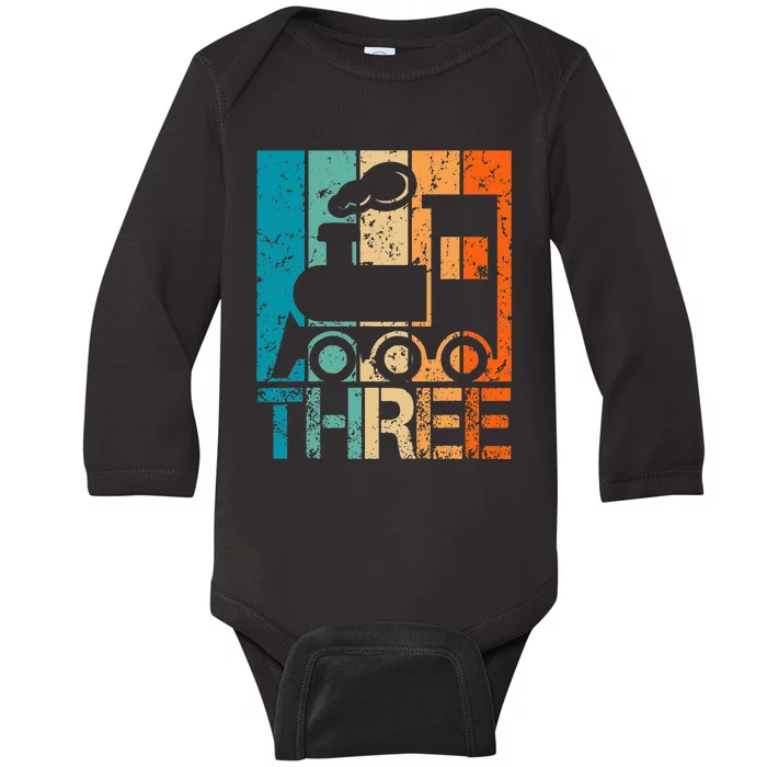 3rd Train Birthday 3 Year Old 3yr Birthday Train Baby Long Sleeve Bodysuit