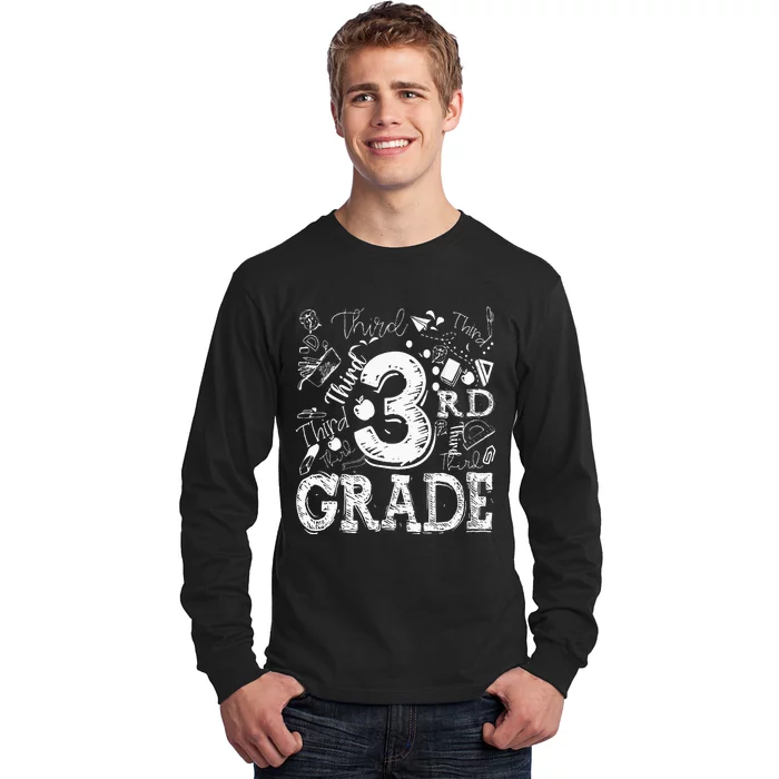 3rd Third Grade Typography Team Kids Teacher Back To School Long Sleeve Shirt