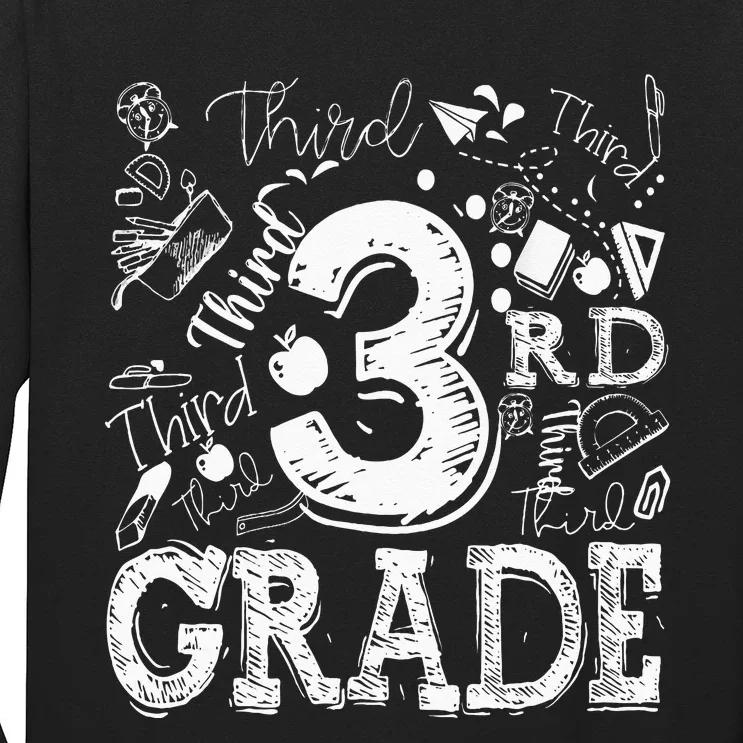 3rd Third Grade Typography Team Kids Teacher Back To School Long Sleeve Shirt