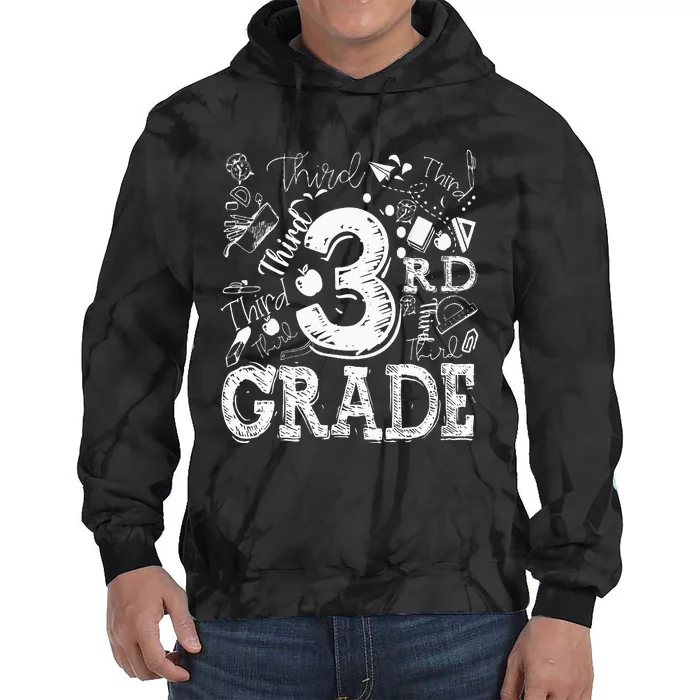 3rd Third Grade Typography Team Kids Teacher Back To School Tie Dye Hoodie