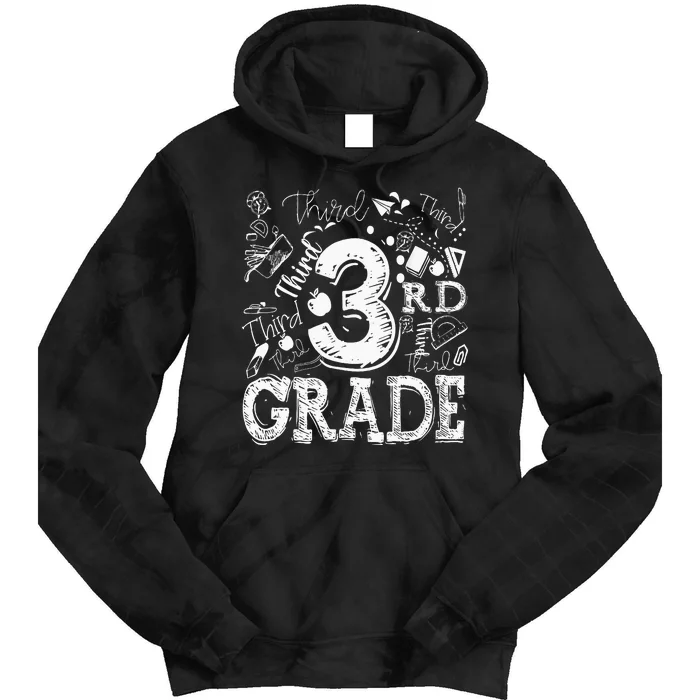 3rd Third Grade Typography Team Kids Teacher Back To School Tie Dye Hoodie