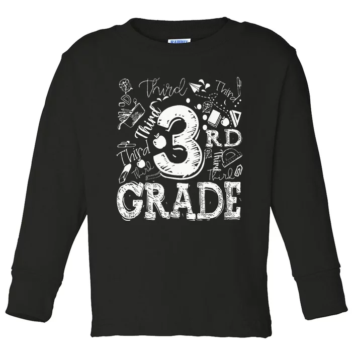 3rd Third Grade Typography Team Kids Teacher Back To School Toddler Long Sleeve Shirt