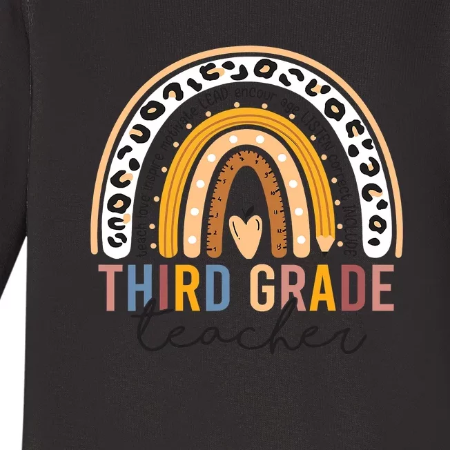 3rd Third Grade Teacher Cute Leopard Rainbow To School Baby Long Sleeve Bodysuit