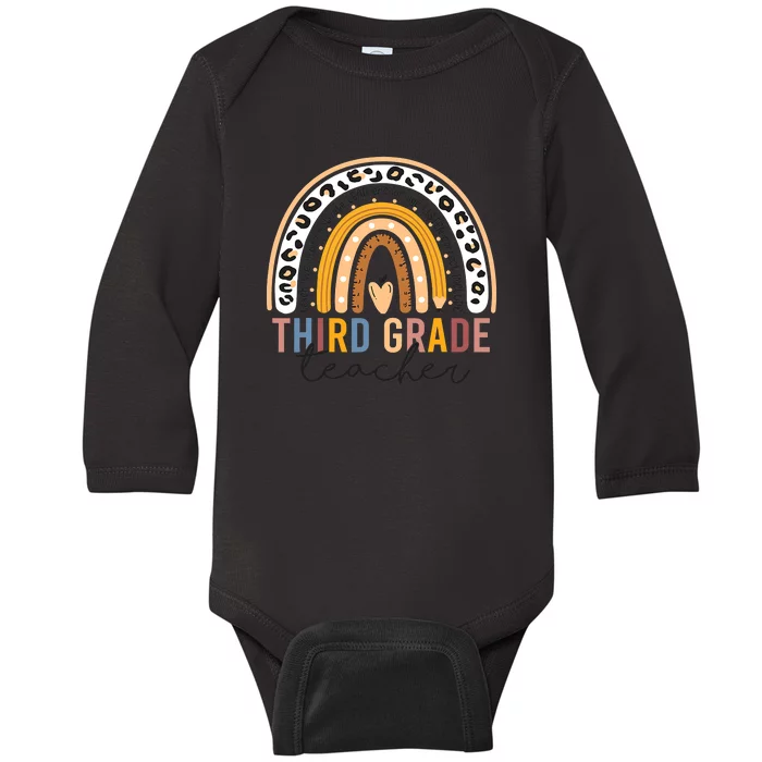 3rd Third Grade Teacher Cute Leopard Rainbow To School Baby Long Sleeve Bodysuit