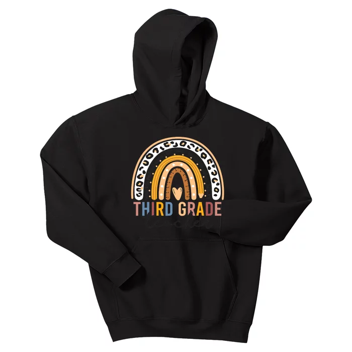 3rd Third Grade Teacher Cute Leopard Rainbow To School Kids Hoodie