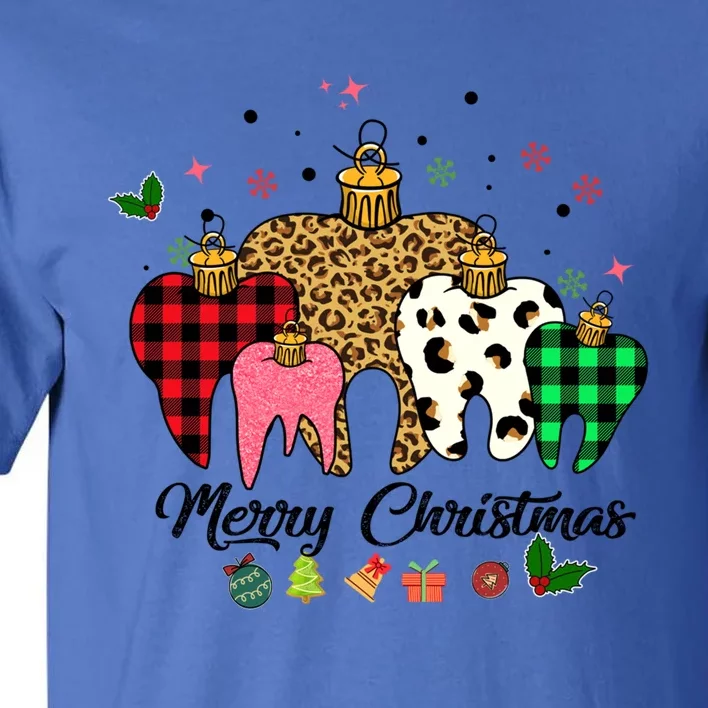 3 Three Teeth Merry Christmas Leopard Buffalo Plaid Pattern Funny Gift Tall T-Shirt