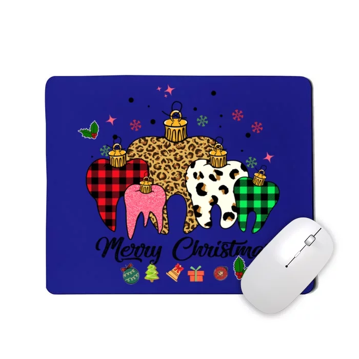 3 Three Teeth Merry Christmas Leopard Buffalo Plaid Pattern Funny Gift Mousepad