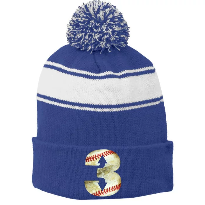 3 Up 3 Down Three Up Three Down Baseball Softball Player Gift Stripe Pom Pom Beanie