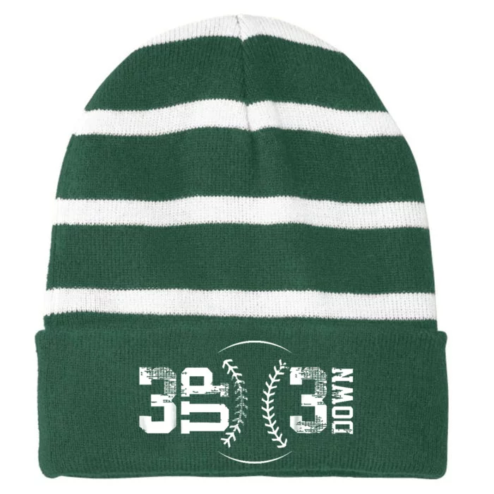 3 Up 3 Down Three Up Three Down Baseball Striped Beanie with Solid Band