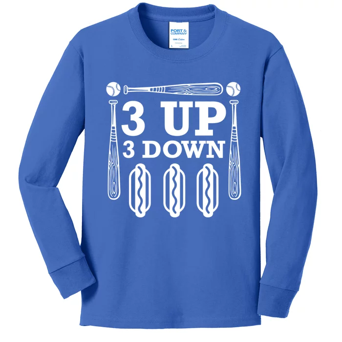 3 Up 3 Down Hotdogs Baseball Great Gift Kids Long Sleeve Shirt