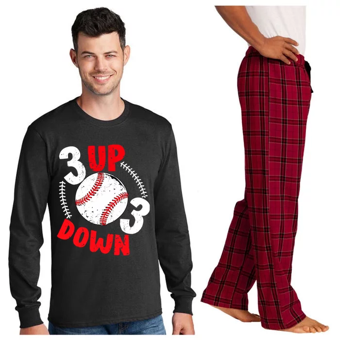 3 Up 3 Down Three Up Three Down Baseball Softball Players Gift Long Sleeve Pajama Set