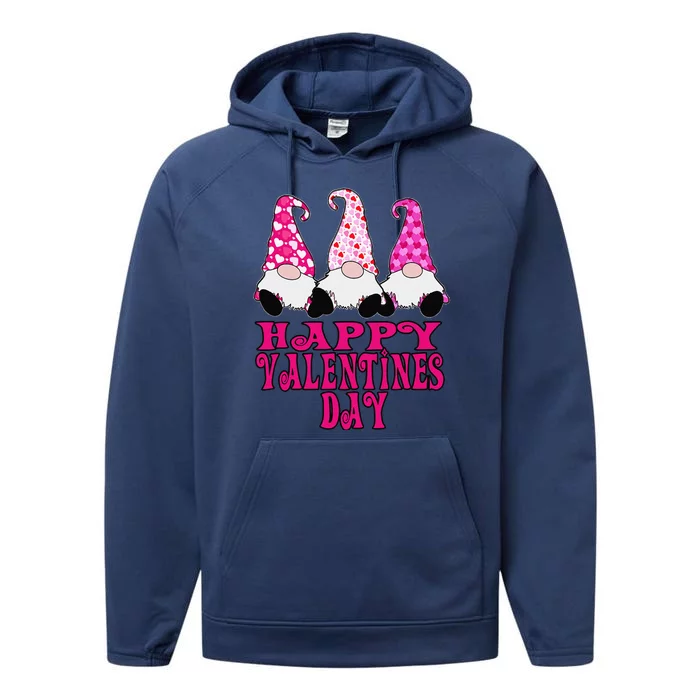 3 Valentine Gnomes Cute Hearts Happy Valentines Day Performance Fleece Hoodie