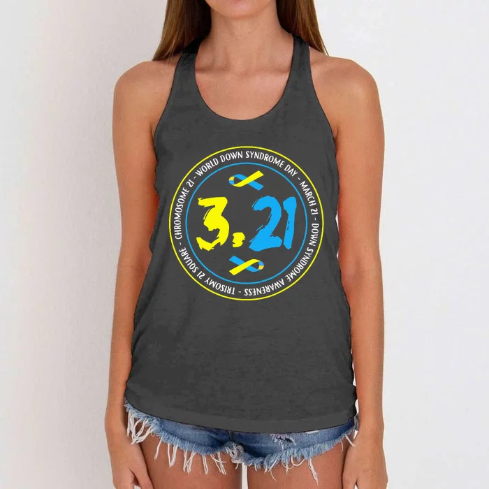 321 World Down Syndrome Awareness funny cancer Women's Knotted Racerback Tank