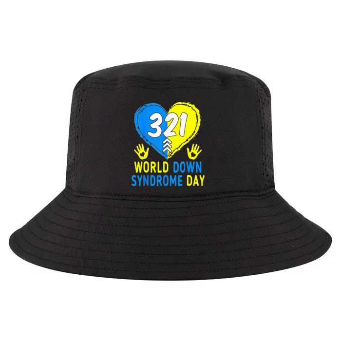 321 World Down Syndrome Day Awareness Blue Yellow Heart Cool Comfort Performance Bucket Hat