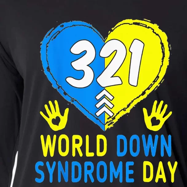 321 World Down Syndrome Day Awareness Blue Yellow Heart Cooling Performance Long Sleeve Crew