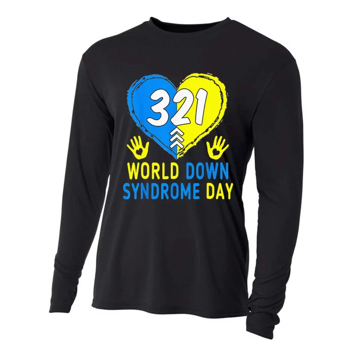 321 World Down Syndrome Day Awareness Blue Yellow Heart Cooling Performance Long Sleeve Crew