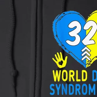 321 World Down Syndrome Day Awareness Blue Yellow Heart Full Zip Hoodie