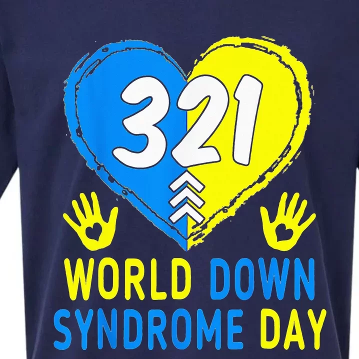 321 World Down Syndrome Day Awareness Blue Yellow Heart Sueded Cloud Jersey T-Shirt