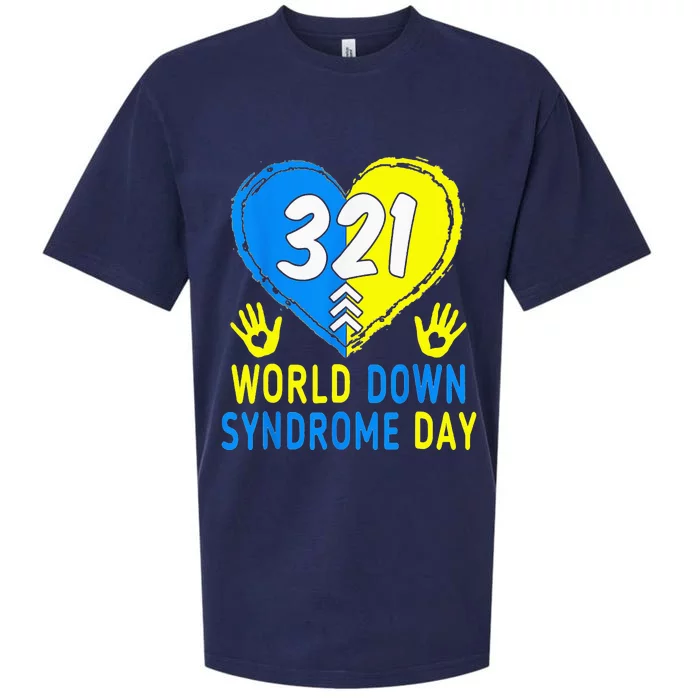 321 World Down Syndrome Day Awareness Blue Yellow Heart Sueded Cloud Jersey T-Shirt