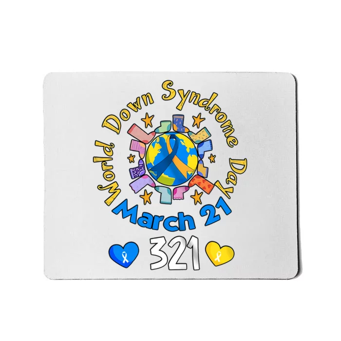 321 World Down Syndrome Day Awareness T21 Trisomy 21 Yellow Blue Ribbon Mousepad