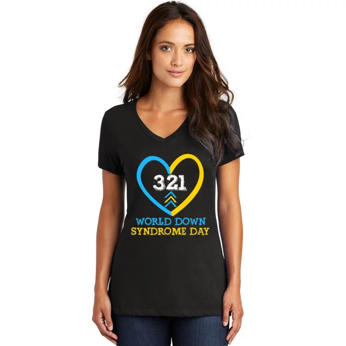 321 World Down Syndrome Awareness Day Trisomy 21 Women's V-Neck T-Shirt