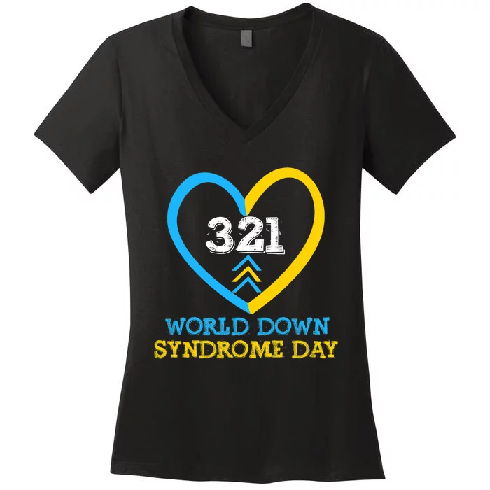 321 World Down Syndrome Awareness Day Trisomy 21 Women's V-Neck T-Shirt