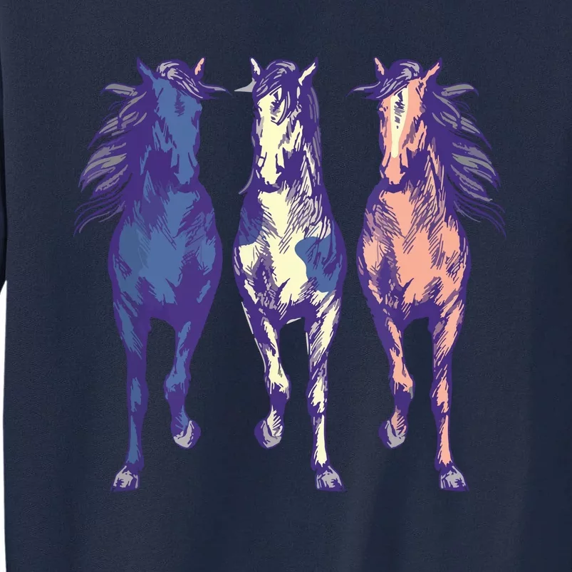 3 Wild Horses Running Around Shirts Graphic Horse Art Tall Sweatshirt