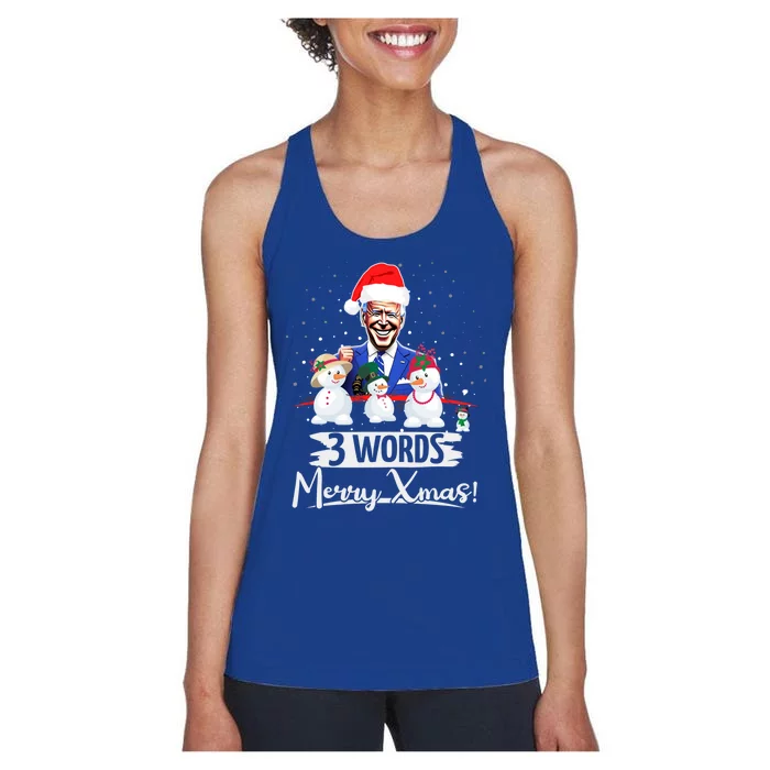 3 Words Merry Xmas Funny Biden Gift Women's Racerback Tank