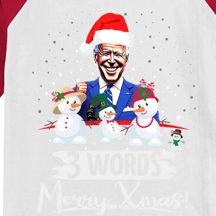 3 Words Merry Xmas Funny Biden Gift Kids Colorblock Raglan Jersey