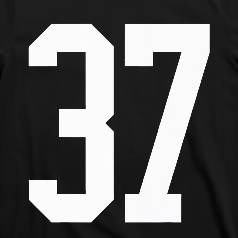 37 White Number 37 Sports Fan Jersey Style T-Shirt