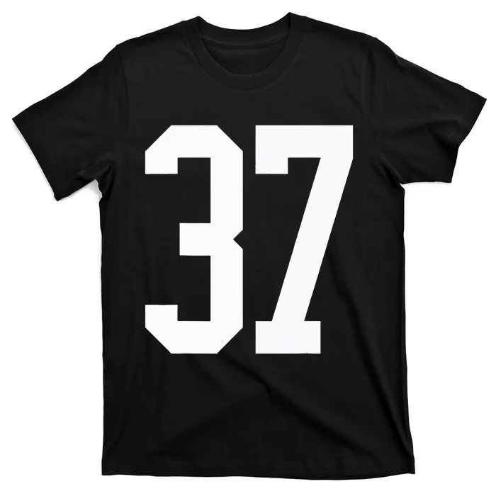 37 White Number 37 Sports Fan Jersey Style T-Shirt