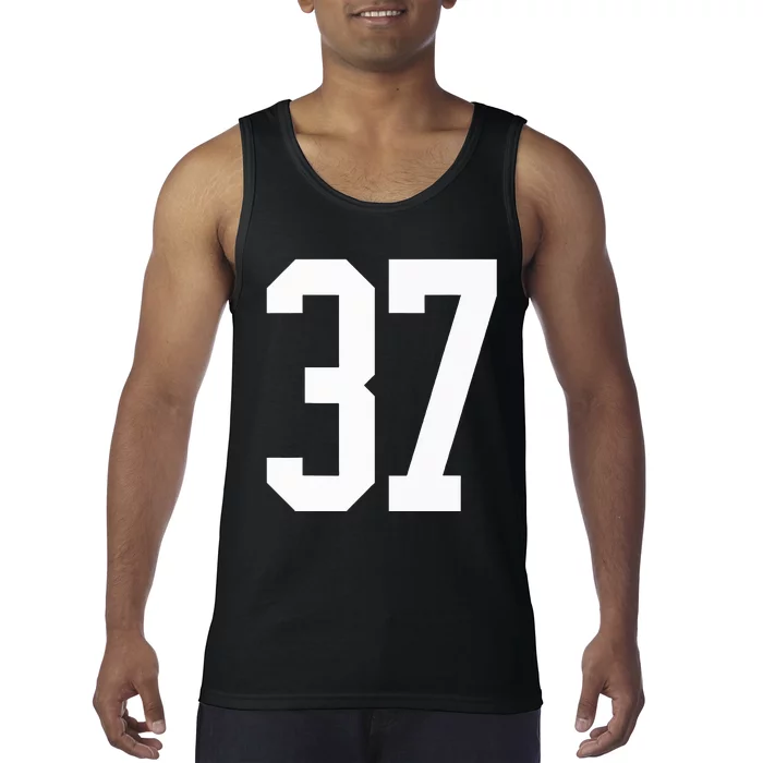 37 White Number 37 Sports Fan Jersey Style Tank Top