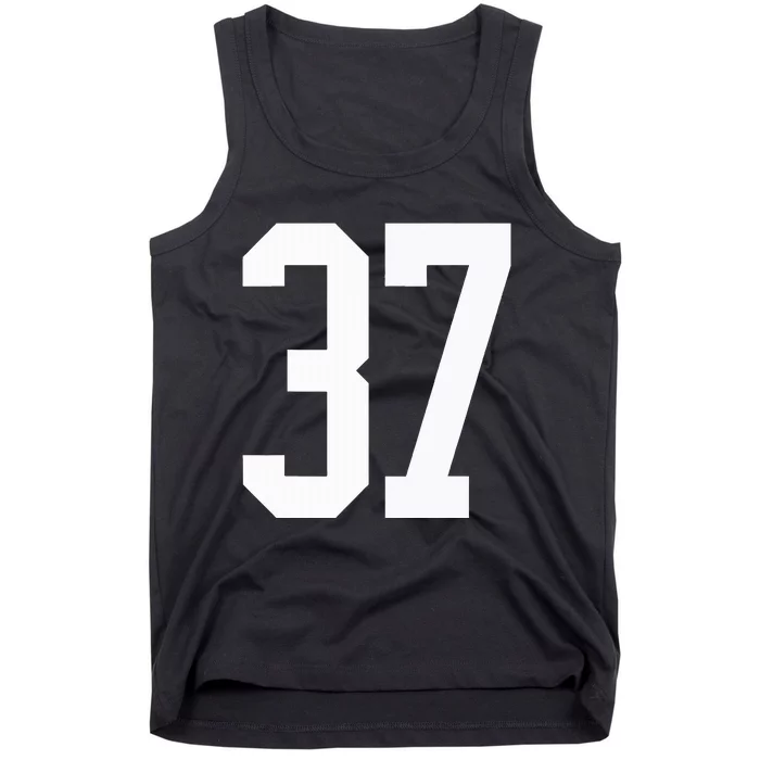 37 White Number 37 Sports Fan Jersey Style Tank Top