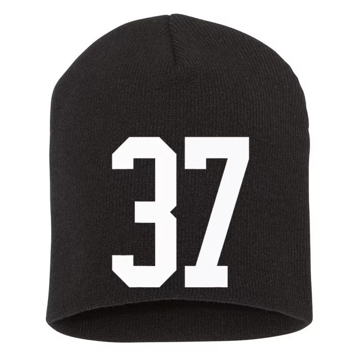 37 White Number 37 Sports Fan Jersey Style Short Acrylic Beanie